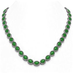 49.93 ctw Jade & Diamond Micro Pave Halo Necklace 10k White Gold - REF-563G5W
