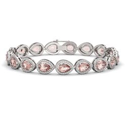 16.59 ctw Morganite & Diamond Micro Pave Halo Bracelet 10k White Gold - REF-388F2M