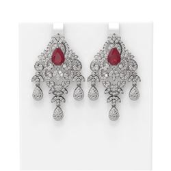 15.15 ctw Ruby & Diamond Earrings 18K White Gold - REF-781X8A