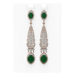 11.32 ctw Emerald & Diamond Earrings 18K Rose Gold - REF-490A9N