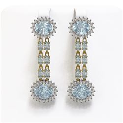 10.4 ctw Aquamarine & Diamond Earrings 14K Yellow Gold - REF-236N4F