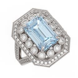 5.69 ctw Certified Aquamarine & Diamond Victorian Ring 14K White Gold - REF-170N9F