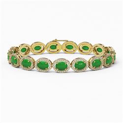 21.78 ctw Jade & Diamond Micro Pave Halo Bracelet 10k Yellow Gold - REF-250G9W