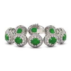44.77 ctw Jade & Diamond Victorian Bracelet 14K White Gold - REF-1184R2K