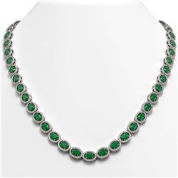 34.11 ctw Emerald & Diamond Micro Pave Halo Necklace 10k White Gold - REF-709M3G