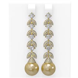 3.32 ctw Diamond & Pearl Earrings 18K Yellow Gold - REF-430N8F