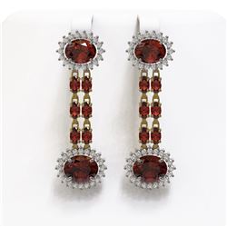 11.7 ctw Garnet & Diamond Earrings 14K Yellow Gold - REF-174X2A