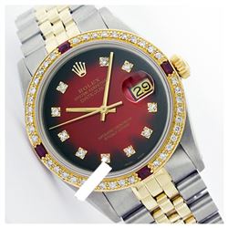 Rolex Ladies Two Tone 14K Gold/SS, Diam Dial & Diam/Ruby Bezel, Sapphire Crystal - REF-440X6Y
