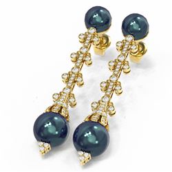 2 ctw Diamond & Pearl Earrings 18K Yellow Gold - REF-261F8M