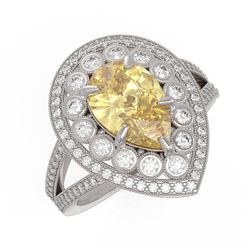 4.12 ctw Canary Citrine & Diamond Victorian Ring 14K White Gold - REF-125Y5X