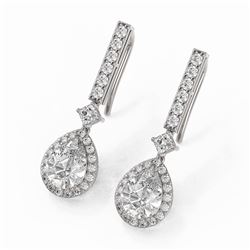 3 ctw Pear Cut Diamond Designer Earrings 18K White Gold - REF-618G3W