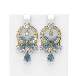 13.98 ctw Aquamarine & Diamond Earrings 18K Yellow Gold - REF-870X8A