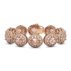 40.92 ctw Morganite & Diamond Victorian Bracelet 14K Rose Gold - REF-1709H3R