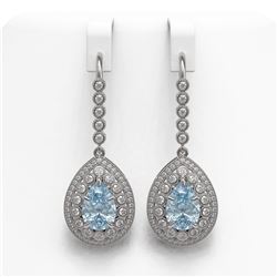 7.56 ctw Aquamarine & Diamond Victorian Earrings 14K White Gold - REF-310W4H