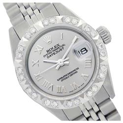 Rolex Ladies Stainless Steel, Roman Dial with Pyrimid Diam Bezel, Sapphire Crystal  - REF-422T6K