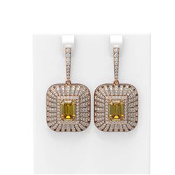 14.01 ctw Canary Citrine & Diamond Earrings 18K Rose Gold - REF-449M8G