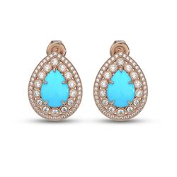 7.54 ctw Turquoise & Diamond Victorian Earrings 14K Rose Gold - REF-218R2K