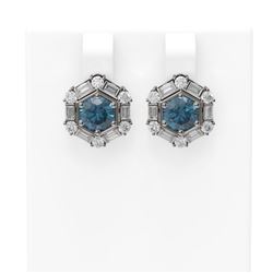 3.74 ctw Intense Blue Diamond Earrings 18K White Gold - REF-397Y3X