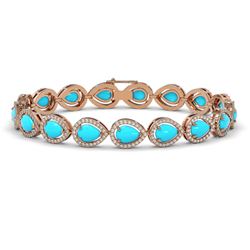 13.19 ctw Turquoise & Diamond Micro Pave Halo Bracelet 10k Rose Gold - REF-305N8F