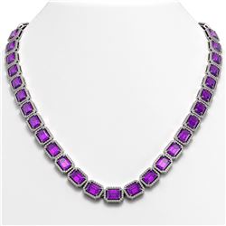 50.99 ctw Amethyst & Diamond Micro Pave Halo Necklace 10k White Gold - REF-677F6M