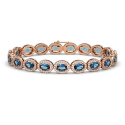 14.82 ctw London Topaz & Diamond Micro Pave Halo Bracelet 10k Rose Gold - REF-263M6G