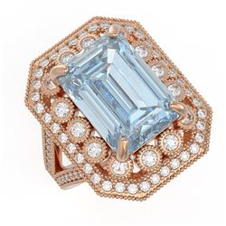 12.49 ctw Certified Sky Topaz & Diamond Victorian Ring 14K Rose Gold - REF-200K5Y