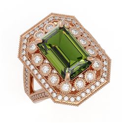 6.08 ctw Certified Tourmaline & Diamond Victorian Ring 14K Rose Gold - REF-208G8W
