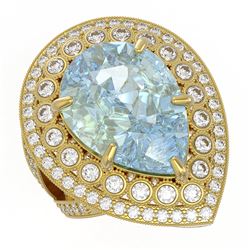 18.04 ctw Certified Sky Topaz & Diamond Victorian Ring 14K Yellow Gold - REF-251W6H