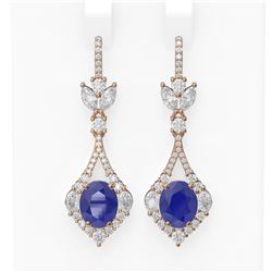 10.73 ctw Sapphire & Diamond Earrings 18K Rose Gold - REF-490X9A