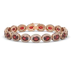 21.98 ctw Garnet & Diamond Micro Pave Halo Bracelet 10k Rose Gold - REF-290K9Y