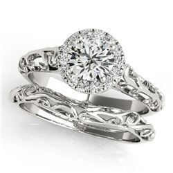 0.62 ctw Certified VS/SI Diamond 2pc Wedding Set Antique 14k White Gold - REF-94F3M