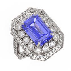 5.86 ctw Certified Tanzanite & Diamond Victorian Ring 14K White Gold - REF-345M5G