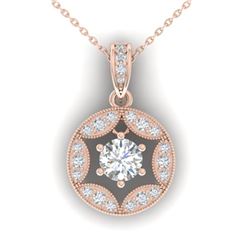 1.5 ctw VS/SI Diamond Art Deco Stud Necklace 14k Rose Gold - REF-317G9W
