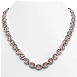 45.98 ctw Morganite & Diamond Micro Pave Halo Necklace 10k White Gold - REF-850X9A
