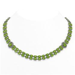 58.69 ctw Peridot & Diamond Necklace 14K White Gold - REF-581W8H