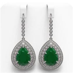 31.74 ctw Certified Emerald & Diamond Victorian Earrings 14K White Gold - REF-1072G8W