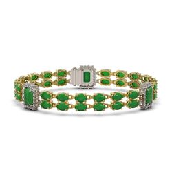 13.9 ctw Jade & Diamond Bracelet 14K Yellow Gold - REF-235A3N