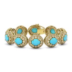 38.17 ctw Turquoise & Diamond Victorian Bracelet 14K Yellow Gold - REF-1179R3K