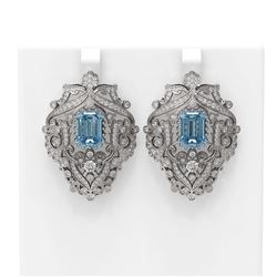 12.23 ctw Aquamarine & Diamond Earrings 18K White Gold - REF-521Y8X