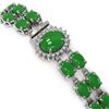 Image 2 : 29.82 ctw Jade & Diamond Bracelet 14K White Gold - REF-218X2A