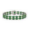 Image 3 : 29.82 ctw Jade & Diamond Bracelet 14K White Gold - REF-218X2A