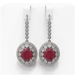 17.22 ctw Certified Ruby & Diamond Victorian Earrings 14K White Gold - REF-354W5H