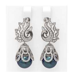 3.13 ctw Diamond & Pearl Earrings 18K White Gold - REF-316H8R