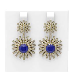 6.8 ctw Sapphire & Diamond Earrings 18K Yellow Gold - REF-327W3H