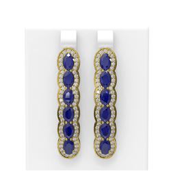 9.85 ctw Sapphire & Diamond Earrings 18K Yellow Gold - REF-229X8A