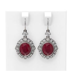 9.52 ctw Ruby & Diamond Earrings 18K White Gold - REF-227N3F