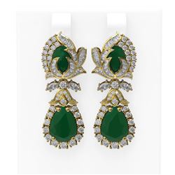 14.63 ctw Emerald & Diamond Earrings 18K Yellow Gold - REF-481F8M