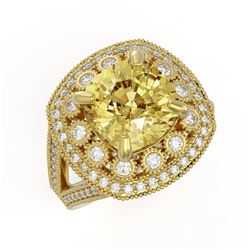 7.22 ctw Canary Citrine & Diamond Victorian Ring 14K Yellow Gold - REF-135G5W