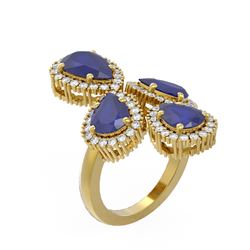 9.57 ctw Sapphire & Diamond Ring 18K Yellow Gold - REF-272N8F