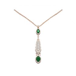 5.72 ctw Emerald & Diamond Necklace 18K Rose Gold - REF-245W5H